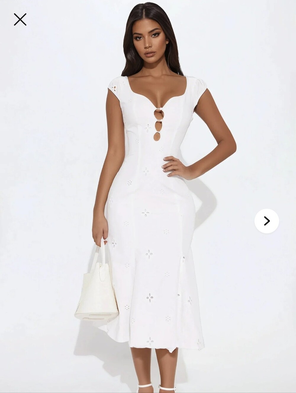 Fashion Nova White Eyelet Cutout Midi Dress